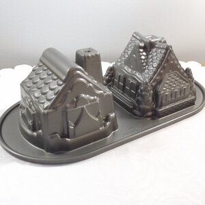 Vintage Gingerbread House Duet Pan, Nordic Ware 5 Cups or 1.2 Liters, Heavy Cast